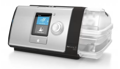 A ResMed AirCurve 10 ST-A BiPAP machine with integrated humidifier